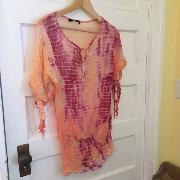 BEDO pink purple wide-neck tie dye top - size L - Picture 2 of 10